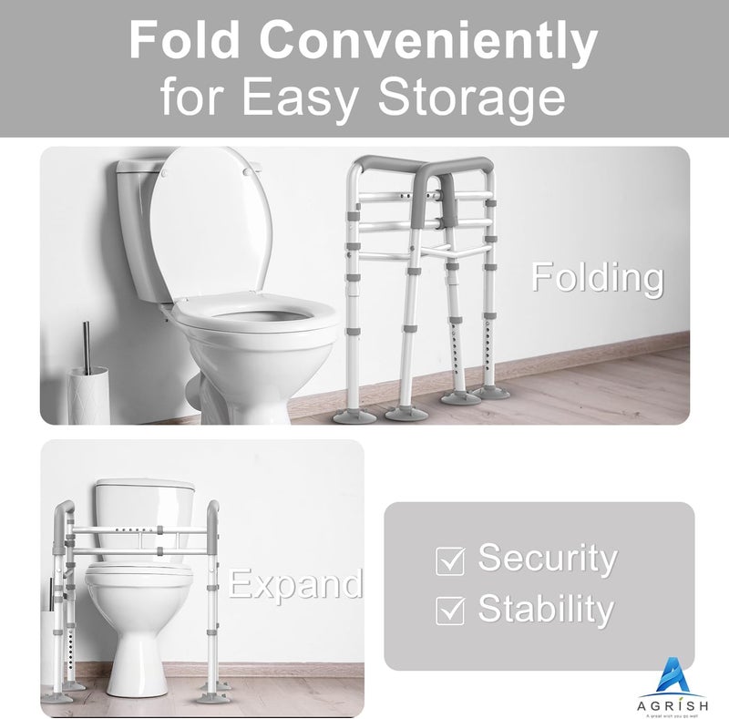 Agrish Toilet Safety Rails - FSA/HSA Eligible Adjustable Width & Height Fit Any Toilet, Stand Alone Medical Toilet Frame for Elderly Handicap Disabled, Folding Handrails - Image 5